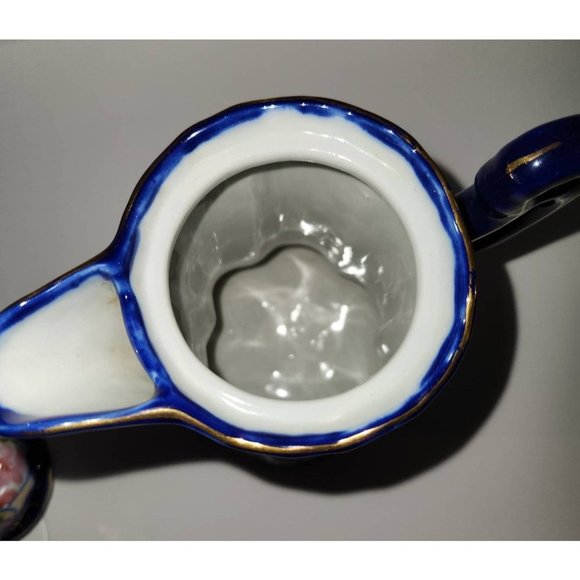 Antique Nippon Hand Painted Cherry Blossom and Cobalt Blue Chocolate Pot Pitcher - Picture 4 of 7